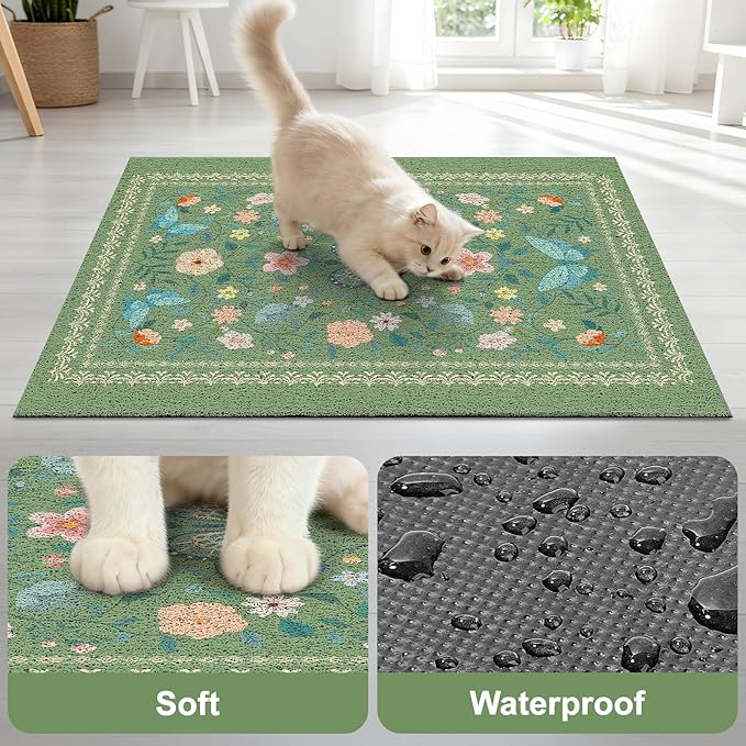 Unicorn Catcher 24x15 inches Cat Litter Mat Non-Slip Bottom Litter Box Mat Urine-Proof Soft Litter Mat for Cats Waterproof Pads Protects Floors Cat Mat for Litter Box