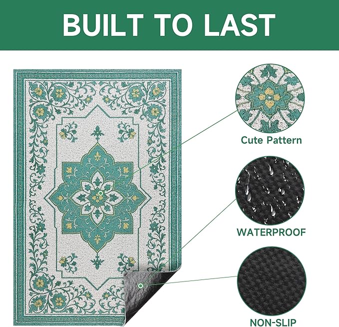 Cat Litter Mat, 35" x 23" Litter Box mat, Traps 100% Litter, Non-Slip Kitty Litter Trapping mats, Large Cute Litter mat, Easy Clean for Scatter Control, Bohe cat Food mat, Urine Waterproof