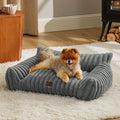 Bedsure ComfyFleece Cute Cat Couch for Pets - Fluffy Small Dog Sofa with Premium Soft Corduroy Fleece, Pet Sofa with Washable Cover, Supportive Dog Couch Bed for Small Medium Dogs, 30inch, Warm Grey