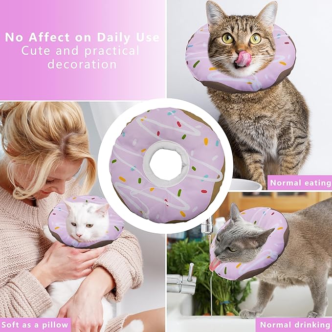 Seyezo Cat Cone Collar Soft, Adjustable Cat Recovery Collar Kitten Cones to Stop Licking, Cute Donut E Collar After Surgery, Cats Neck Pillow Cone Elizabethan Cones of Shame (Waterproof Purple, Small)
