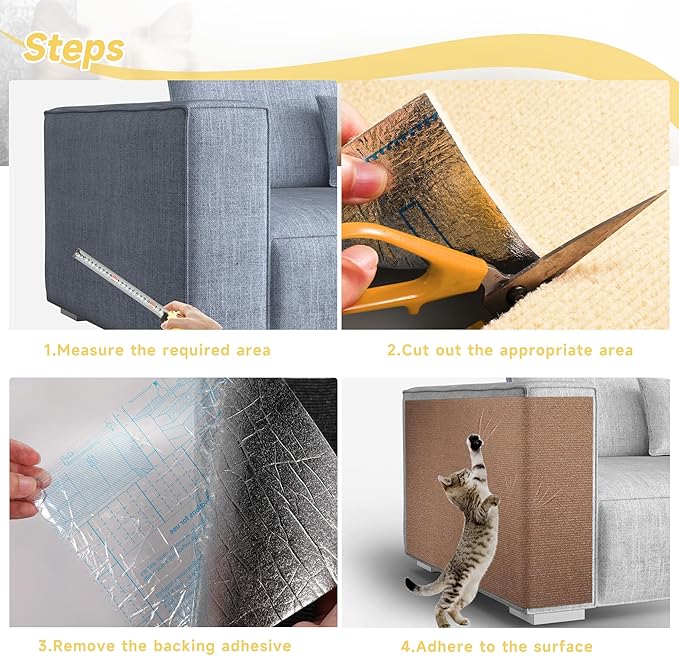 Cat Scratch Furniture Protector, 39.3''x15.8'' Trimmable DIY Self-Adhesive, Durable Corner Scratcher Couch Protectors from Cat Claws for Sofa, Tree Shelves & Scratching Posts (Brown)