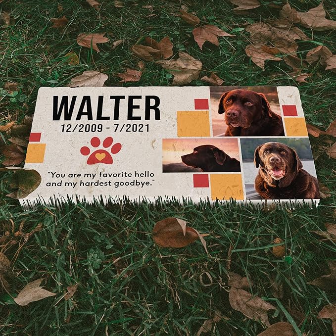 Personalized Pet Memorial with Keepsake Photo on Limestone - Headstones, Garden Stones, and Grave Markers for Dogs - Dog Memorial Stone, Pet Memorial Gifts - 12”x 6”x1.25" (C. Walter Design)