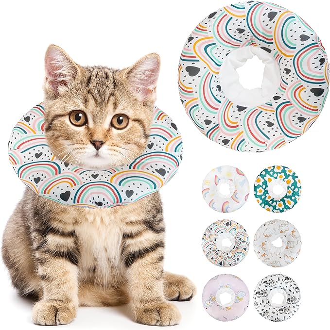 Soft Cat Cone Collar, Cute Cats Recovery Collar Suitable for Small, Medium, Large cat,Elizabethan Neck Collar for Cats After Surgery (Black Love, Small)
