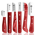 FLAMIA & JABZ FJ Professional Stripping Knife kit (6 pieces set) for Dogs & Pets, Wooden Handle Grip with Stainless Steel Blade (Right handed) (Coral Red)