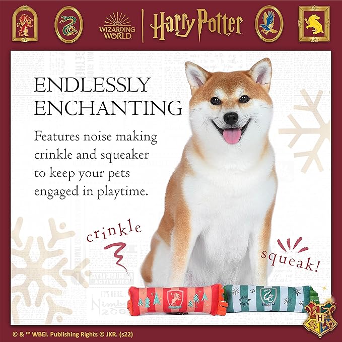 Harry Potter Plush Squeaker Gryffindor and Slytherin Scarf Toy | 2 Pack, 8 Inch - Dog Toys with Squeaker