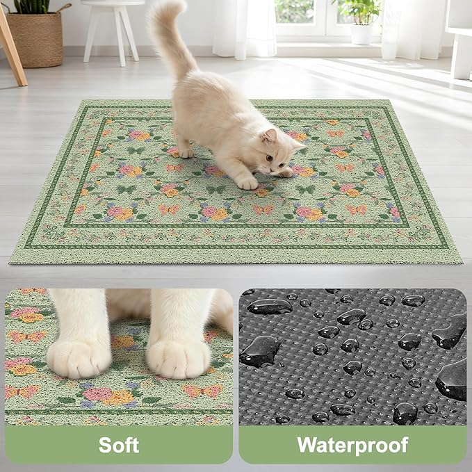 Unicorn Catcher 40x30 inches Cat Litter Mat Non-Slip Bottom Litter Box Mat Urine-Proof Soft Litter Mat for Cats Waterproof Pads Protects Floors Cat Mat for Litter Box