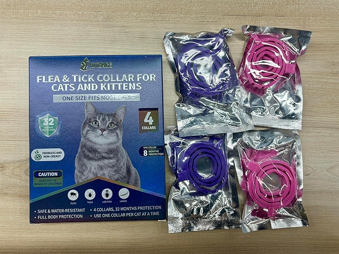 4 Pack Flea Collar for Cats, 32 Months Flea and Tick Prevention for Cat, Waterproof Cat Flea Collar, Natural Flea Treatment, Adjustable Fleas and Ticks Collars for Cats Kittens(Pink&Purple)