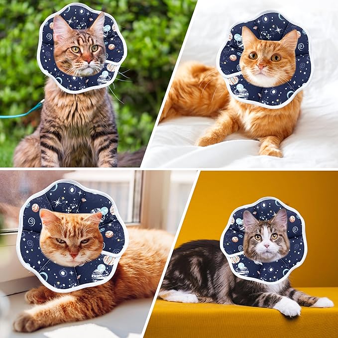 Soft Adjustable Cat Cone Collar, Comfortable Cat Recovery Collar Suitable for Various Types of Cats,Elizabethan Neck Protective Collar for Cats After Surgery (Dark Blue, X-Small)
