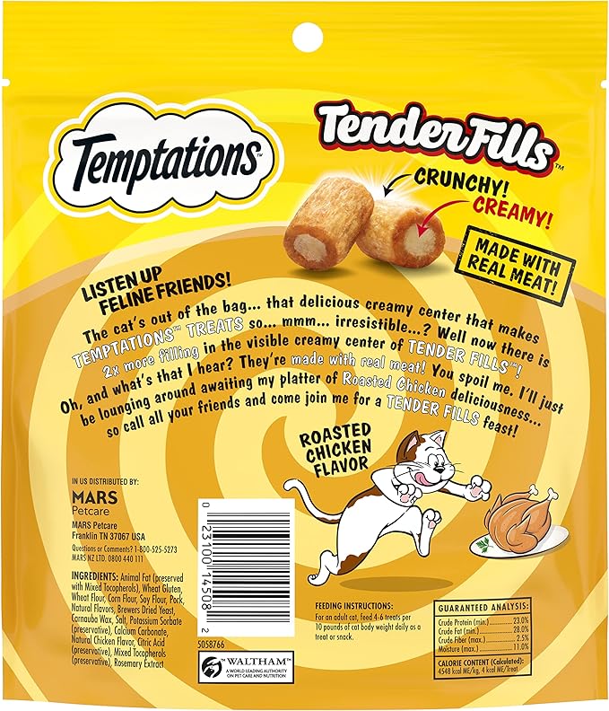 Temptations Tender Fills Crunchy and Soft Adult Cat Treats, Roasted Chicken Flavor, 11.6 oz. Pouch, (Pack of 2)