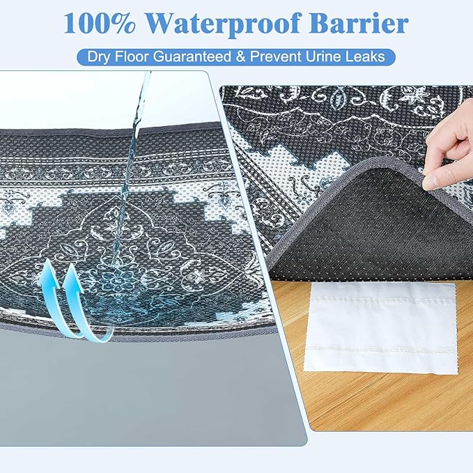 Unicorn Catcher 24X15in Cat Litter Mat Machine Washable Soft 3D Air Mesh Litter Box Rug Non-Slip Backing Quick Dry Scatter Control for Paws,Black
