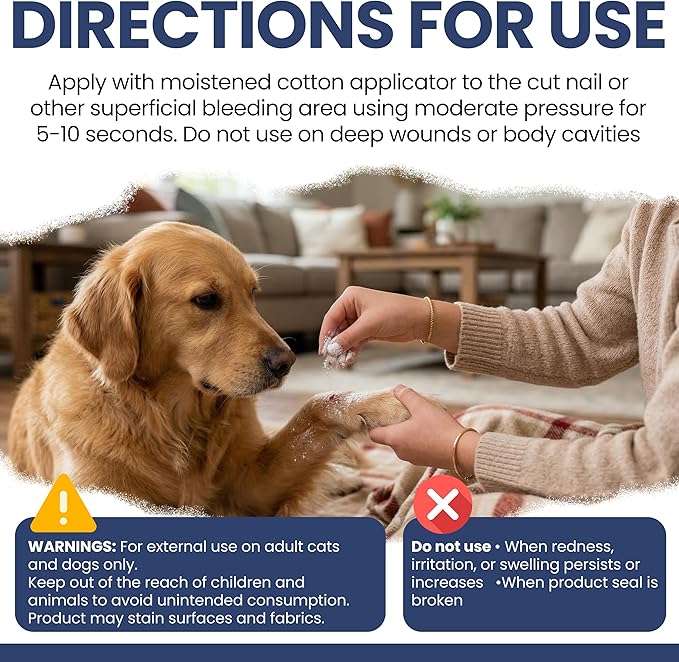 Chew + Heal Labs Styptic Powder for Dogs - .5 oz Quick Stop Bleeding for Dogs Nails & Animal Cuts - Blood Stop Clotting Powder & Wound Care