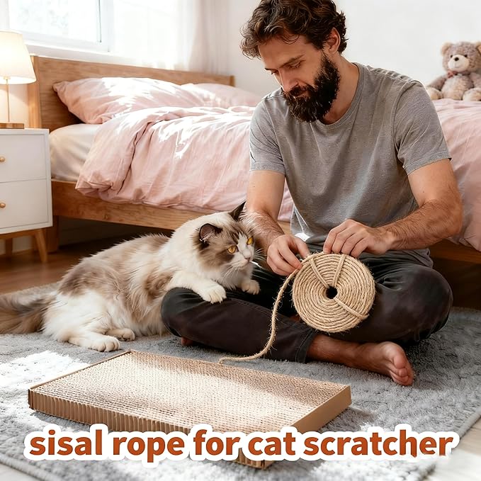 164Ft Sisal Rope for Cat Tree & Scratching Post Replacement, Scratcher Rope to Refresh Cat Furniture, Durable Cat Scratching Rope