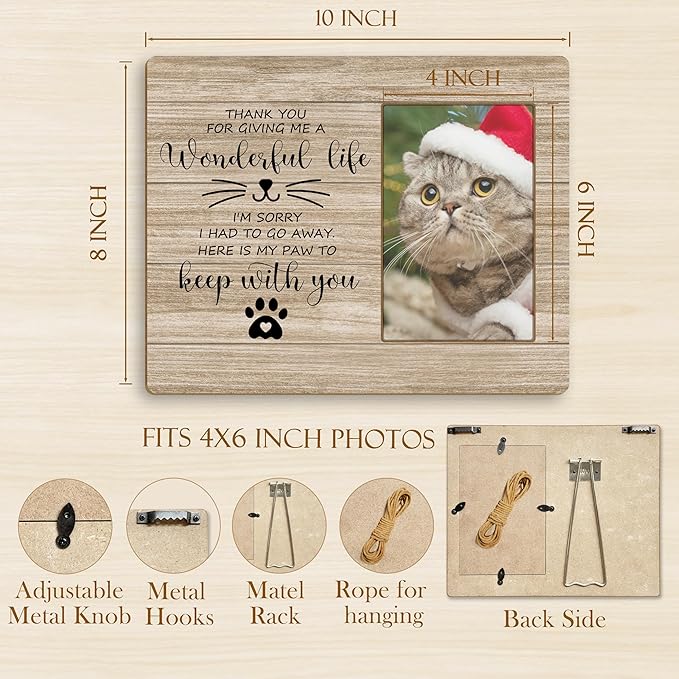 Cat Memorial Gifts 4x6 Picture Frame, Pet Memorial Remembrance Gifts for Cats, Loss of Cat Sympathy Gift Picture Photo Frames for Desk Tabletop Wall Decoration