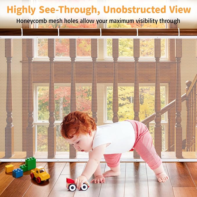 South to East Banister Guard for Baby, 10ft x 3ft Child Safety Net, Balcony Netting for Pets, Stair Railing Cover Baby Proofing, No Drilling, Stairway Mesh Netting Indoor Outdoor for Kids, Pets, Toys