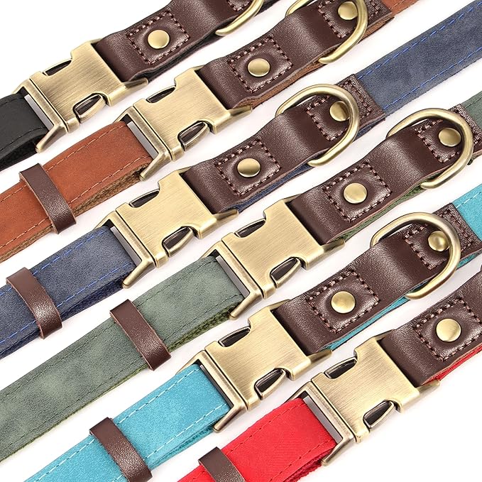 Didog Soft PU Leather Dog Collar for Large Dogs,Classic Adjustable Wide Dog Collars with Quick Release Metal Buckle,Easy Clean and Comfortable with Nylon Lining,Denim Blue,XL Neck 20-27", Width 1.2"