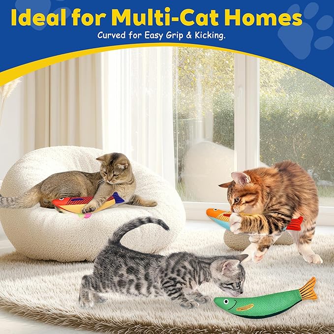 Cat Toys, Catnip Toys for Cats, Soft and Durable with Rattle Sound, Interactive Kitten Toys for Indoor Cats, Cat Chew Toy for All Breeds (3 Pack, Saury)