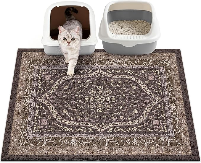 Bienbee Cat Litter Mat, 33" x 22" Waterproof Litter Box Mat Litters Rug with Non-Slip Bottom, Easy to Clean Litter Trapping Mat for Cat,Black-Brown Datura L