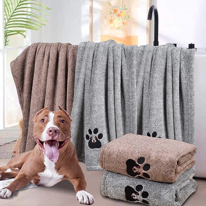 Dog Towel Super Absorbent Soft Microfiber Pet Bath Grooming Towels for Drying Dogs and Other Pets (M-36" * 28", Grey)