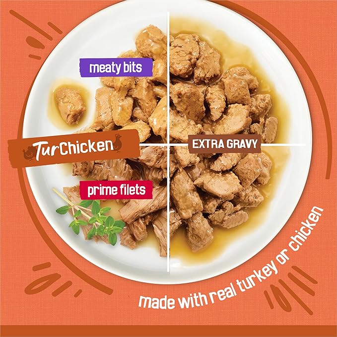 Purina Friskies Wet Cat Food Gravy Variety Pack, TurChicken Extra Gravy Chunky, Meaty Bits and Prime Filets - 48 ct. Can
