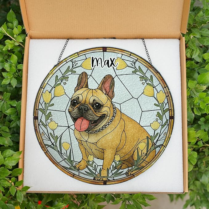 Custom Pet Memorial Sun Catcher, Glass Window Hanging with Photo, Floral Tribute Keepsake, Sympathy Gift for Dog or Cat Loss 3