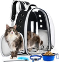 Cat Backpack Carrier with Collapsable Dog Bowl, Cat Collar & Interactive Cat Toy (4 Pcs Set)- Airline Approved Cat Carrier Bag for Medium Dogs & Cats, Animal Carrier Backpacks, Pet Backpack |Black