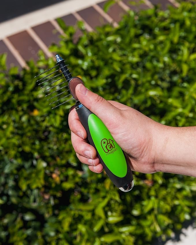 Professional Grooming Brushes (Pack of 3) Double Sided Brush, Long Tooth Undercoat Dog Rake & De-Matting Comb for Dogs, Cats & Other Animals, Green & Black (DogBrushesTop)