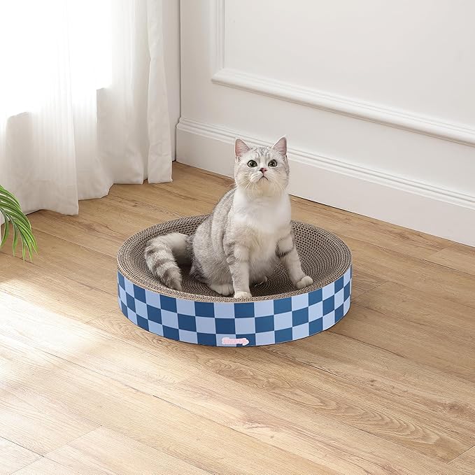 CSR1010B Nelson 20.13" Modern Cardboard Round Bowl Cat Scratcher with Catnip, Blueberry