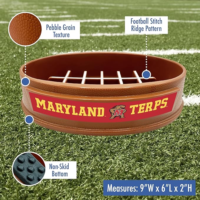 NCAA Super-Bowl Slow Feeder Dog Bowl. Football Design Slow Feeding Cat Bowl for Healthy Digestion. Non-Slip Pet Bowl for Large & Small Dogs & Cats (Maryland Terrapins)