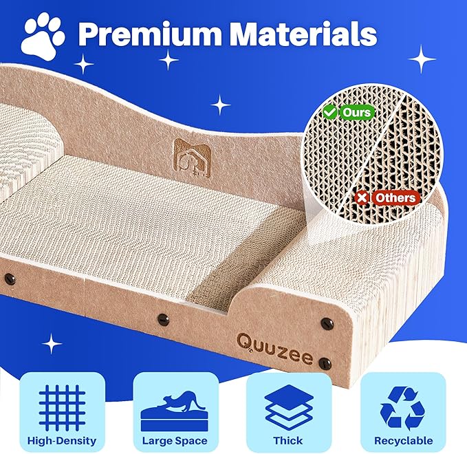 26-Inch Large Cat Scratcher Lounger Bed, Durable Cat Scratching Pad, Cat Scratch Board for Indoor Cats, Corrugated Cardboard Cat Scratcher Bed to Lounge and Scratch, Furniture Protector, Beige