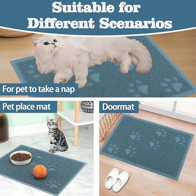 Darkyazi Cat Litter Box Mat for Floor Litter Trapping Mat Non-Slip Backing, Scatter Control, Easy Clean, Water Resistant, Soft on Paws (15.75" x 11.75",Silver Blue)