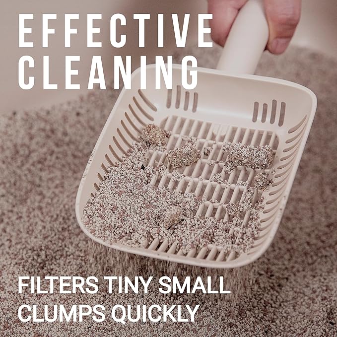 TypeC Cat Litter Scoop - Small Holes (0.11in) Big Size Scooper - Long Handle & Easy Cleaning - Hanger for Litter Box