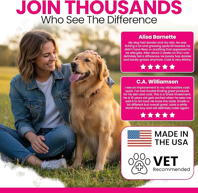 Omega 3 Powder for Dogs - 5.4 oz of Dog Powder Supplement for Skin and Coat - Made with Omega 3, 6, and 9 Fatty Acids, Biotin, and Vitamin C - Made in the USA
