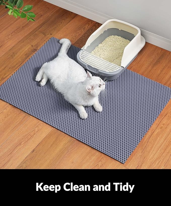 Cooyes Cat Litter Mat - Cut to Fit Any Place, 35"x23" Large Litter Trapping Mat for Litter Box, Easy to Clean, Waterproof & Non-Slip Kitty Pad, Scatter Control to Protect The Floor (Grey)