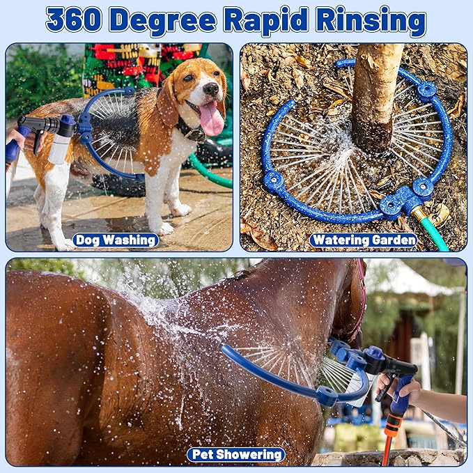 MALLMALL6 Adjustable 360° Dog Washing Hose Attachment with Pet Grooming Glove & 2 100cc Soap Dispenser, Foldable Foam Nozzle Sprayer with 4 Faucet Connectors & 8.2Ft Puppy Washer Hose for Showering