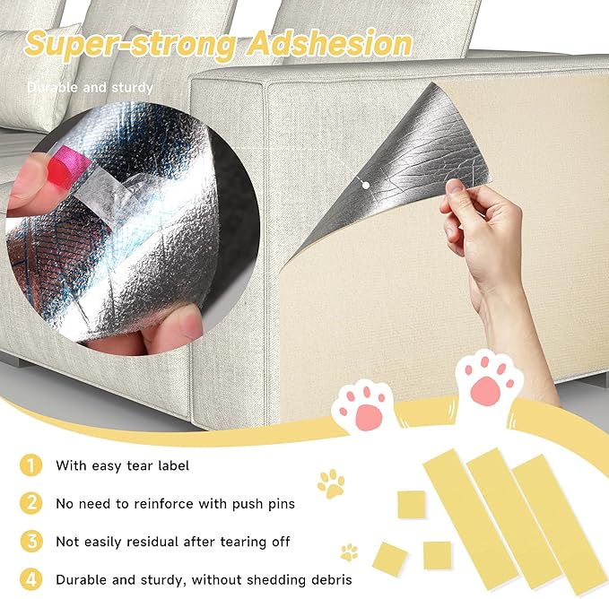 Cat Scratch Furniture Protector, 39.3''x15.8'' Trimmable DIY Self-Adhesive, Durable Corner Scratcher Couch Protectors from Cat Claws for Sofa, Tree Shelves & Scratching Posts (Khaki)