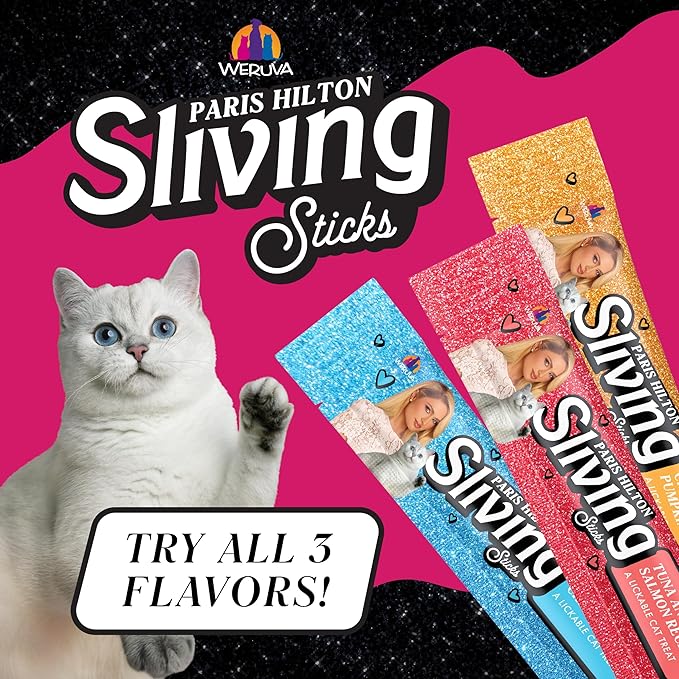 Weruva Paris Hilton Pamper Like Paris Sliving Sticks, Tuna and Salmon, 0.5oz Lickable Cat Treats, Pack of 5