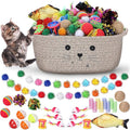 Zopeal 58 Pcs Valentine's Day Cat Storage Basket Gift Toys Set, Colorful Flashing Balls Pet Bell Crinkle Balls Spring Toys Attract Cat to Swat, Hunt, Interactive for Pet(Dark Brown,12 Inch)