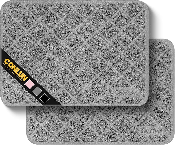 Conlun Cat Litter Mat Litter Trapping Mat, 24" x 17" Premium Durable PVC Grid Mesh with Scatter Control, Non-slip, Less Waste Cat Litter Box Mat, Grey 2 Pack