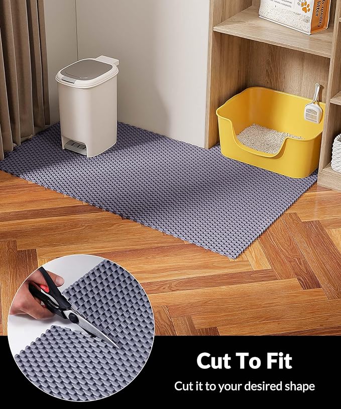 Cooyes Cat Litter Mat - Cut to Fit Any Place, 35"x23" Large Litter Trapping Mat for Litter Box, Easy to Clean, Waterproof & Non-Slip Kitty Pad, Scatter Control to Protect The Floor (Grey)