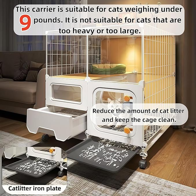 Indoor Cat Cage with Litter Box,Complimentary Cat Bed, Bowl Double-Layer Cat House with Wheels Outdoor Large Cat Enclosure, Small Animal Dog Kennel(28″(L) x18.2″(W) x32.4″(H))