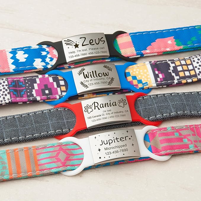 Anavia Slide On Silent Pet ID Tags Cat Dog Name Tags, Fun Wild Flower Design Silicone Band Personalized Engraved Stainless Steel Tag, Customized Chew-Proof Quiet Dog Collar Tags (Small, White)