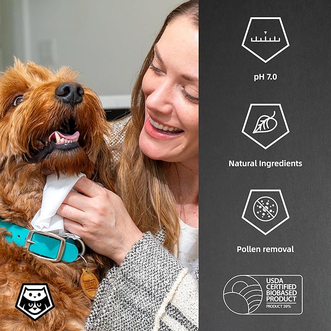 Plant-Based Dog Wipes – Extra Thick, Large, Hypoallergenic, Fragrance-Free Grooming Wipes for Paws & Coats, 20 Count Adventure Pack