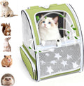 Green Cat Backpack Carrier with Washable Crate Bed Mat Breathable Cat Carrier Large Space for Medium Small Dog Puppy Kitty Bunny Ventilated Mesh Pet Backpack for Cats Travel Hiking Walking Outdoor Use