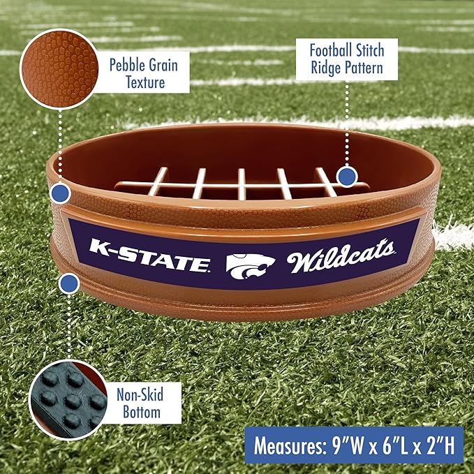 NCAA Super-Bowl - Kansas State Wildcats Slow Feeder Dog Bowl. Football Design Slow Feeding Cat Bowl for Healthy Digestion. Non-Slip Pet Bowl for Large & Small Dogs & Cats