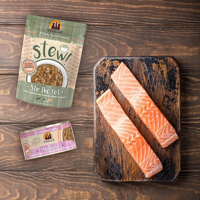 Weruva Classic Cat Stews!, Stew's Clues with Turkey, Chicken & Salmon in Gravy, 2.8oz Can (Pack of 12)