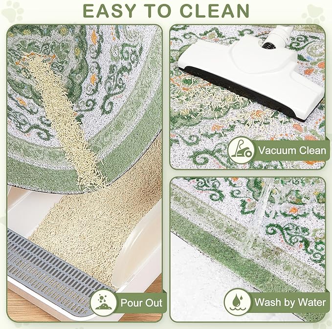 Unicorn Catcher Cat Litter Mat 40" x 30" Non-Slip Litter Box Mat Washable Litter Catcher Mat for Litter Box Indoor Food Mat Supplies Essentials, DarkSeaGreen