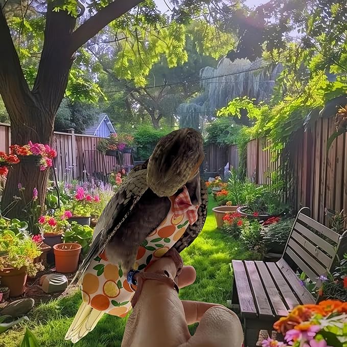 2 Pcs Bird Diapers Bird Harness Flight Suits Diapers with 80in Flying Leash Reusable Parrot Nappy with Waterproof Inner Layer for Cockatiel Budgie Conure Parakeet Lovebird-Watermelon&Orange