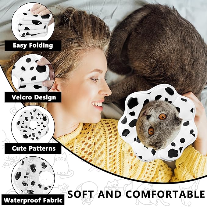 Soft Adjustable Cat Cone Collar, Comfortable Cat Recovery Collar Suitable for Various Types of Cats,Elizabethan Neck Protective Collar for Cats After Surgery (Milk, Medium)