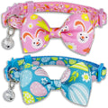 Pohshido Easter Cat Collar with Bow Tie, Holiday 2 Pack Kitty Kitten Cute Bunny Carrot Collar for Girls and Boys (Hoppy Hour/Pink)