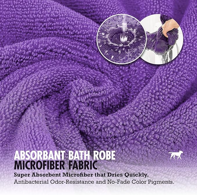 Tuff Pupper Fast Drying Dog Bath Robe | 800 GSM Plush Dog Towel Bathrobe/Dressing Gown | Super Absorbent Pet/Puppy Bathrobe | Adjustable Hood & Belly Strap | Super Soft | Fast Drying (L, Purple)